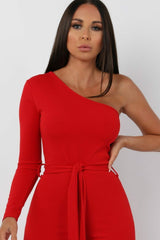Red Belted One Shoulder Jumpsuit - Evelyn