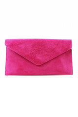 Hot Pink Suede Envelope Luxe Clutch Bag - Laura