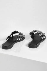 Black Studded Caged Sliders - Sinead