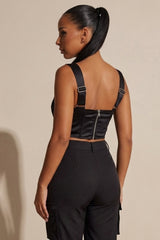 Black Satin Cup Detail Sweetheart Corset Top - Maci