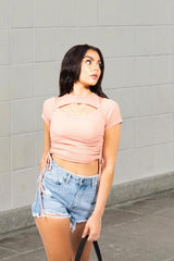 Pink Ruched Side Cut Out Crop Top - Alana