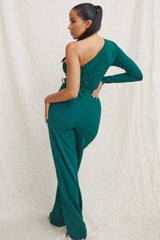 Emerald Belted One Shoulder Jumpsuit - Evelyn