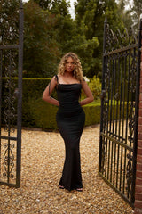 Black Mesh Drape Detail Maxi Dress  - Athena