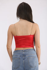 Red Chain Detail Bustier Corset Top - Amity