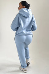 Sky Blue Oversized Front Pocket Pullover Hoodie Cuffed Joggers Loungewear Set - Alexia