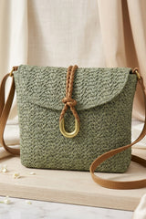 Khaki Woven Ring Detail Crossbody Bag - Braided