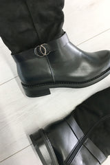 Black Faux Leather & Suede Buckle Detail Winter Boots – Kyna