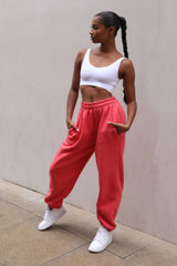 Coral Oversized High Waisted Shirred Drawstring Pocket Detail Cuffed Joggers - Samira