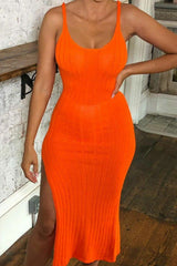 Orange Cami Knitted Side Split Maxi dress - Thea