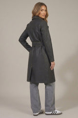 Black Oversized Double Breasted PU Belted Trench Coat - Cherri