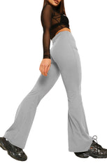 Grey Wide Ribbed Basic Flared High Waist Fit Trousers- Clara