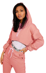 Dusty Pink Love Crop Hoodie and Jogger Three Piece Set- Janey