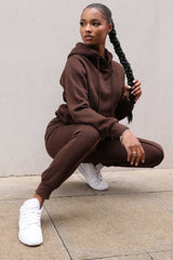 Chocolate Oversized Hoodie & High Waisted Seam Front Cuffed Joggers Loungewear Set - Martha