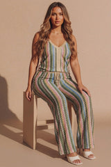 Green Zig Zag Top And Wide Leg Trouser Co-Ord- Yuna