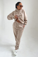 Stone Oversized Front Pocket Pullover Hoodie Cuffed Joggers Loungewear Set - Alexia