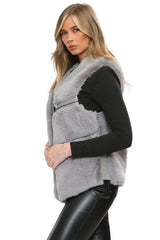 Grey PU Faux Leather Faux Fur Gilet - Liana