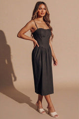 Black Corset Detail Strappy Midaxi Dress - Rosa