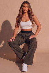 Brown Lightweight Elasticated Waist Wide Leg Trousers - Tixom