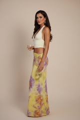 Yellow Floral Print Maxi Skirt & Halter Neck Top Co-ord Set- Jaune