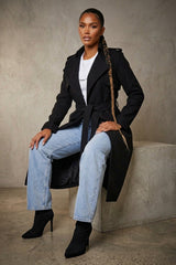 Black Waterfall Belted Longline Coat – Jaceque