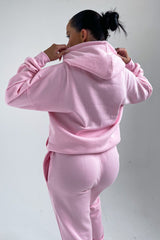 Baby Pink Oversized Front Pocket Pullover Hoodie Cuffed Joggers Loungewear Set - Alexia
