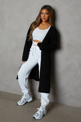 Black Knitted Long Sleeve Side Split Longline Midi Cardigan - Avery