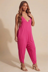 Fuchsia Draped Plunge Harem Romper - Kayani