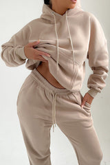 Stone Oversized Front Pocket Pullover Hoodie Cuffed Joggers Loungewear Set - Alexia