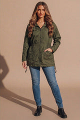 Khaki Lightweight Showerproof Hooded Mac Jacket - Vera