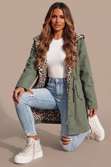 Khaki Parka with Leopard Print Lining Reversible Hooded Jacket– Skye