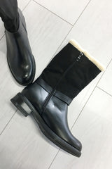 Black Faux Leather & Suede Buckle Detail Winter Boots – Kyna