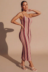 Wine Zig Zag Strappy Midaxi Bodycon Dress- Teeya