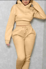 Nude Long Sleeve Cropped Fleece Hoodie & Cuffed Joggers Loungewear Set - Layla