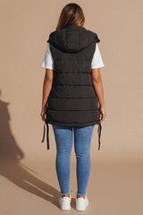 Black High Neck Zip Up Sleeveless Hooded Padded Midi Gilet - Kenley