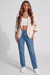 Beige Tailored Open Front Blazer- Roman