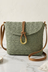 Khaki Woven Ring Detail Crossbody Bag - Braided