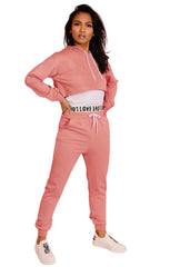 Dusty Pink Love Crop Hoodie and Jogger Three Piece Set- Janey