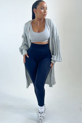 Grey Long Sleeve Ribbed Midi Cardigan - Ivy