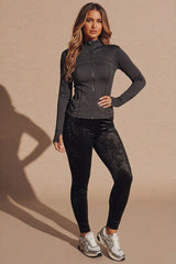 Dark Grey High Neck Fitted Zip Up Lightweight Jacket - Sovanna