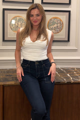 White Ruched Cowl Neck Slinky Top - Zaira