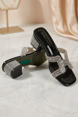 Black Diamanté Cut-Out Block Heel Mule Sandals - Jara