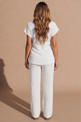 White Tie Side Relaxed Fit Top And Wide Leg Trousers - Cheese
