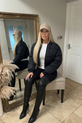 Black Cropped Cargo Bomber Jacket - Fiora