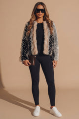 Cream Mixed Faux Fur Open Front Coat - Flox