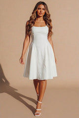 Cream Square Neck Sleeveless Skater Midi Dress – Cino
