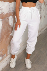 White Cuffed Joggers - Lizzie