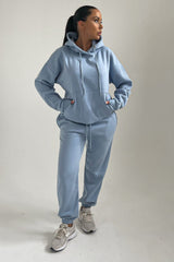 Sky Blue Oversized Front Pocket Pullover Hoodie Cuffed Joggers Loungewear Set - Alexia