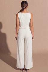 White Draped Cowl Neck Top & Split Hem Trouser Co-Ord Set - Dvaina