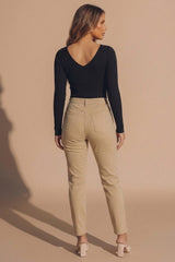 Beige High Waisted Skinny Soft Touch Skinny Jeans With Rip Detail  - Delilah