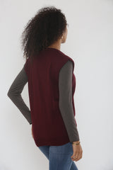 Burgundy V Neck Sleeveless Knitted Vest- Hanya